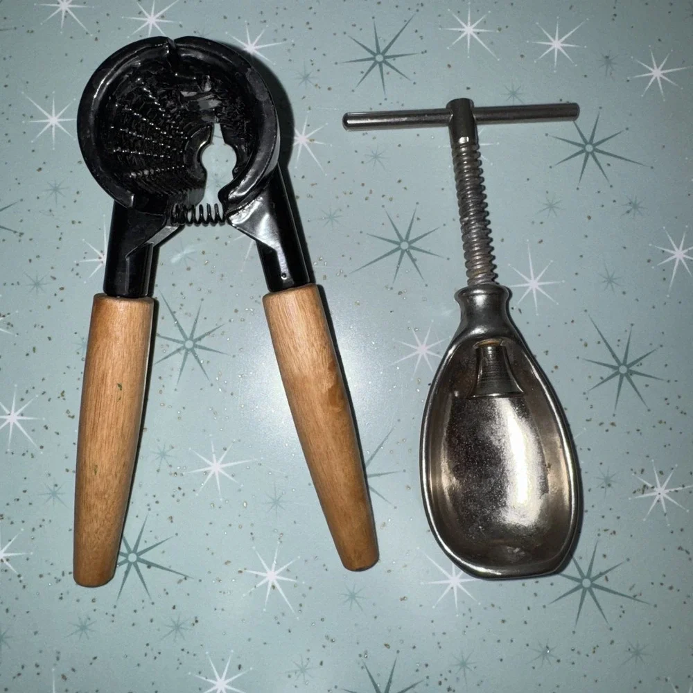 Vintage 1940s HMQ‎ Metal Nutcracker & Wood Handle Nutcracker Set Kitchen Tools